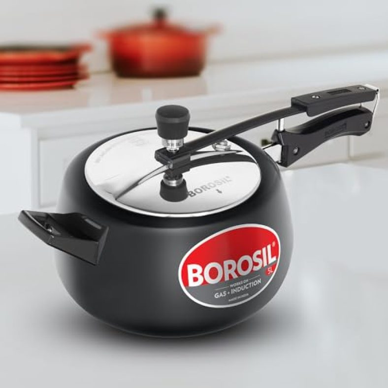 Borosil 5 L Pronto Hard Anodised Cooker | 3S Aluminium | Gas Stove & Induction Compatible | 5 Years Warranty