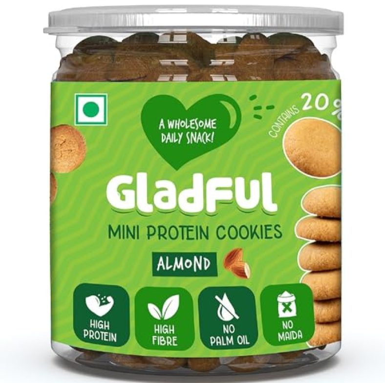 Gladful Almondy Protein Mini Cookies Biscuit For Kids And Families, Made With Butter, Wheat & Soy Protein, Tasty & Healthy Daily Snack, No Maida, No Preservatives 150Gm (Pack Of 1)