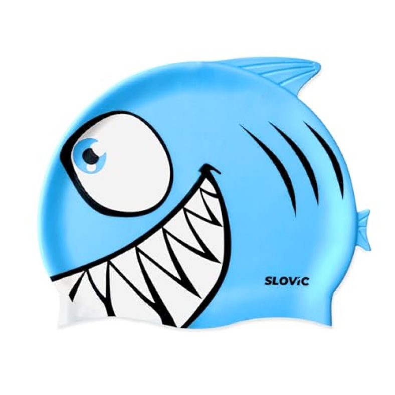 Slovic Swimming Cap For Kids | Shark Swimming Pool Cap | Swimming Cap For Girls & Boys | With Swimming Accessories Ear Plug, Nose Clip