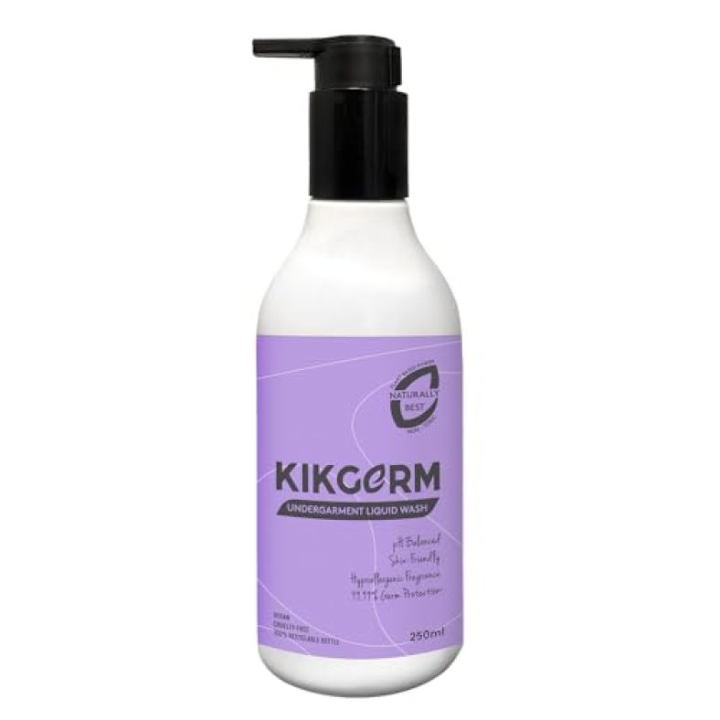 Kikgerm Natural Undergarment Liquid Detergent | Plant-Based, Odour Control For Intimate Stains, Ph Balanced, Hypoallergenic, Anti-Fungal | 250Ml