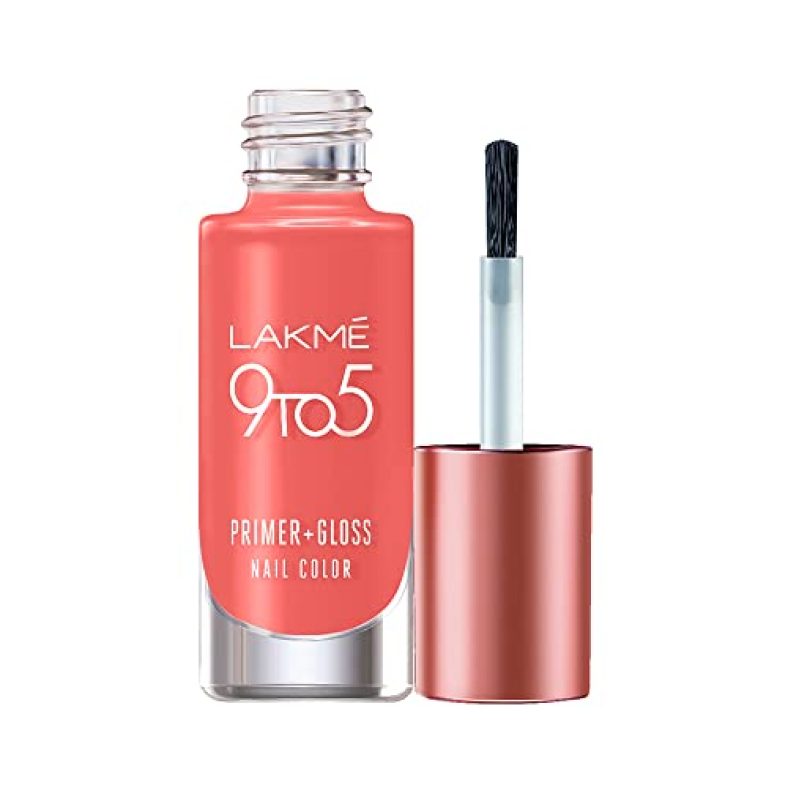Lakmé 9 To 5 Primer + Glossy Finish Nail Colour|| Mauvemacaroon|| 6Ml