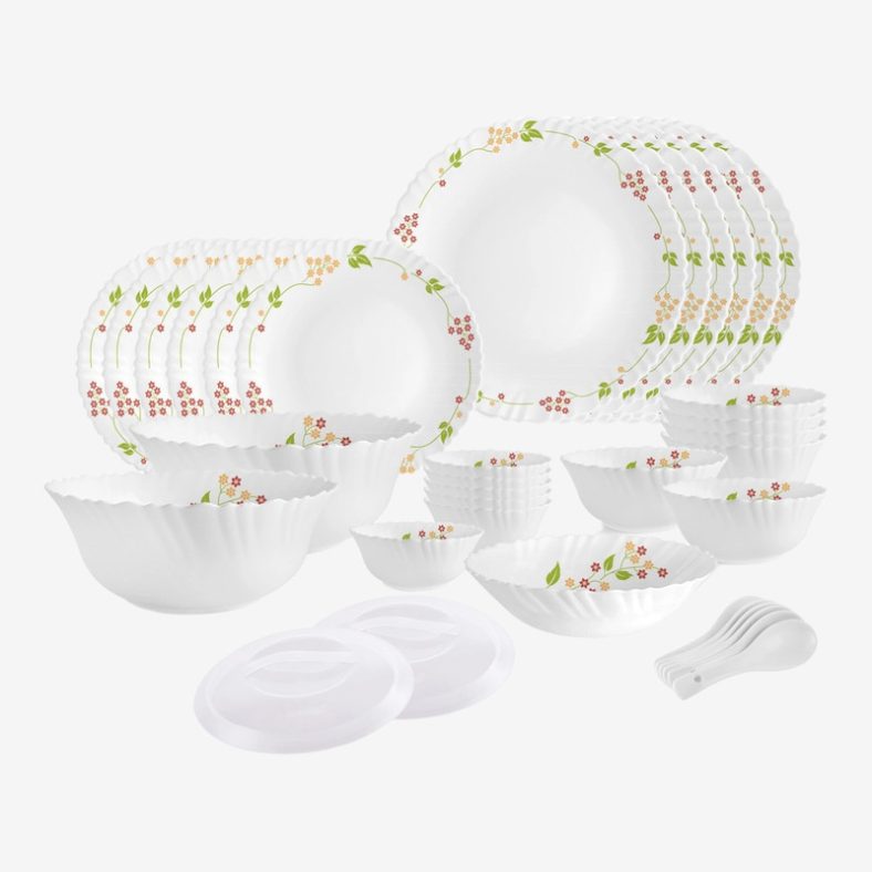 Cello Pack Of 35 Opalware Dazzle Secret Garden | Extra Strong | | Dinner Set(White, Microwave Safe)
