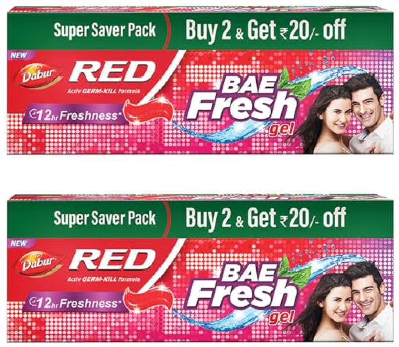Dabur Red Bae Fresh Gel – 300Gm (150Gm*2) | Fights Bad Breath, Cavity Germs And Plaque | 12Hr Freshness | Activ Germ-Kill Formula (Pack Of 2)