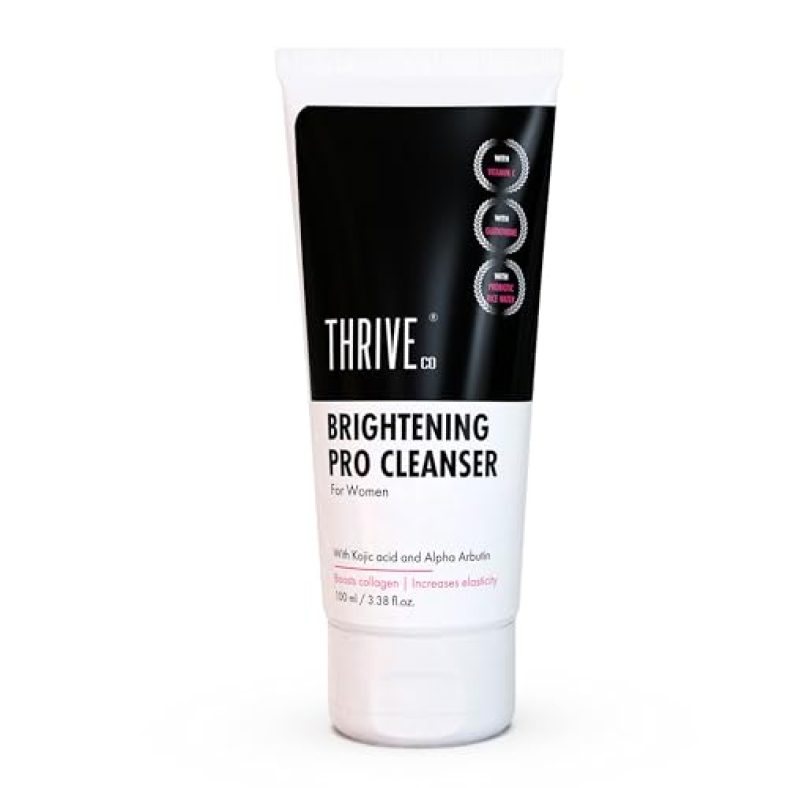 Thriveco Brightening Pro Cleanser For Women With Probiotic Rice Water, Vit C, Kojic Acid, Alpha Arbutin & Glutathione | Anti-Ageing Face Wash, Boosts Collagen, Clears Skin & Removes Dark Spots | 100Ml