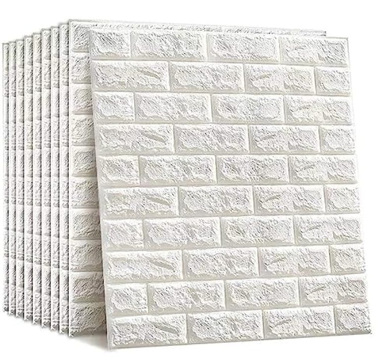 Nareval Self Adhesive Diy Peel And Stick 3D Brick Foam Sheet Wallpaper For Wall Stickers Pvc Wall Panel For Home Hotel Living Room Bedroom Kitchen Office (Size 70 X 77Cm) (Sheet White Brick, 1)
