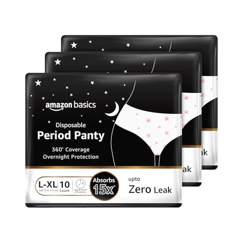 Amazon Basics Disposable Period Panties| L-Xl |30 Count (10 X Pack Of 3) | 360° Coverage | Upto 8 Hours Of Protection | Leak Proof | Overnight Protection | Period Panty