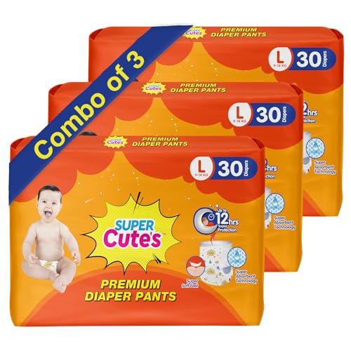 Super Cute’S Premium Baby Diapers L Size, 90 Count, Super Soft And Rash Free Diapers, Overnight Leakage Protection (Pack Of 3)