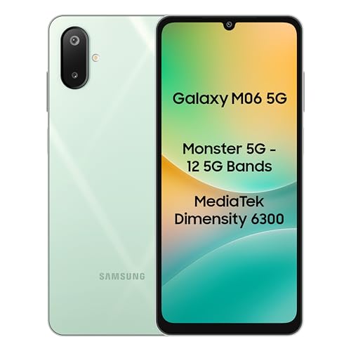 Samsung Galaxy M06 5G (Sage Green, 4Gb Ram, 64Gb Storage) | Mediatek Dimensity 6300 | Antutu Score 422K+ | 12 5G Bands| 25W Fast Charging | 4 Gen. Of Os Upgrades | Without Charger
