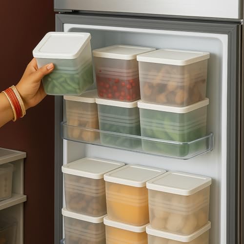 Rovexa Fridge Storage Boxes (Pack Of 6) Freezer & Refrigerator Organizer Containers Kitchen Storage Container Set Kitchen Accessories Items For Home 1200 Ml Food Storage Box, Plastic, White