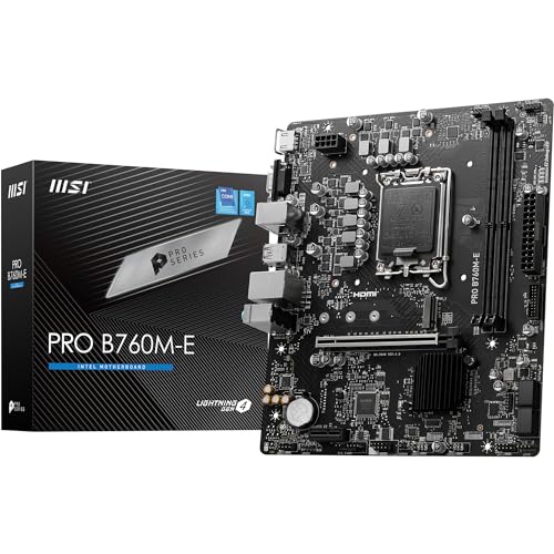 Msi Pro B760M-E Motherboard, Micro-Atx – Supports 14Th/13Th/12Th Gen Intel Core Processors, Lga 1700 – Ddr5 Memory Boost 5600Mhz, Pcie 4.0 X16 Slot, M.2 Gen4 Slot
