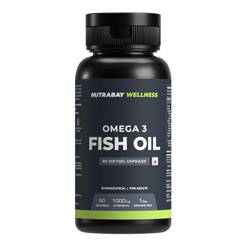 Nutrabay Wellness Omega 3 Fish Oil – 60 Softgel Capsules | 1000Mg Strength | 180 Mg Epa, 120 Mg Dha For Vision, Memory, Heart, Skin & Hair | No Fishy Aftertaste & Burps | Supplement For Men & Women