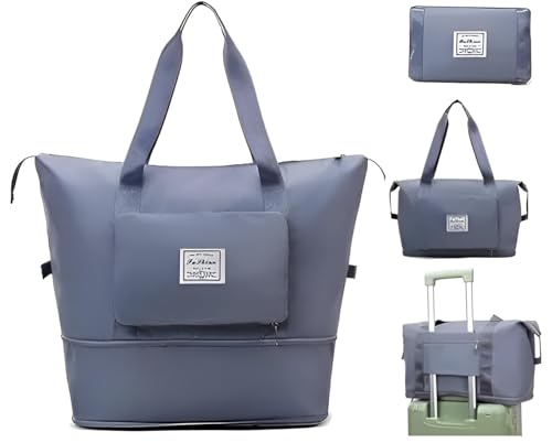 41L Expandable Travel Duffel For Women � Wheeled & Foldable Weekender Bag With Telescoping Handle � Perfect For Personal Items, Overnight Trips & Gym Gear (Blue-Bz-01)