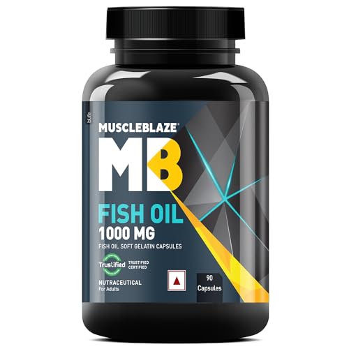 Muscleblaze Omega 3 Fish Oil (90 Capsules) | Trustified Certified For Accuracy & Purity | 1000Mg Omega 3 With 180Mg Epa & 120Mg Dha