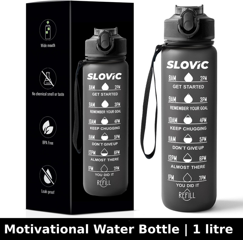Slovic Sports Motivational Sipper | Black | 1Ltr | 1000 Ml Sipper(Pack Of 1, Black, Plastic)