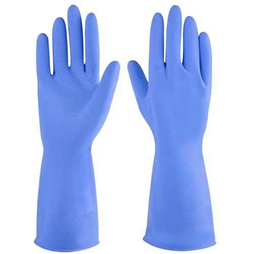 Am Safe-X Heavy Duty Household Cleaning Rubber Hand Gloves, Dishwashing Gloves, Kitchen Cleaning, Working, Painting, Gardening, Pet Care, 1 Pair, Large, Blue
