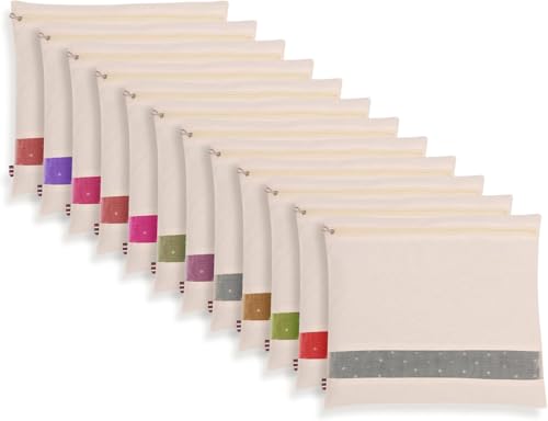 Rexzy® Cotton Saree Bags/Covers For Storage, Big Size Single (16 X 14 Inches) With Zip Closure For Clothes Bags And Wardrobe Organizer With Transparent Mesh Window, Beige (Pack Of 12)