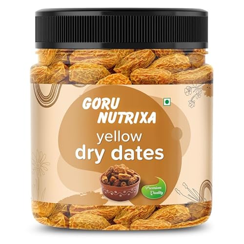 Goru Nutrixa Dried Dates Yellow 1Kg | Sukha Khajoor | Peela Khajoor | Kharik | Kharak | Kharek | Pila Chuara | Natural & Healthy Superfood Chhuara | Rich In Nutrients & Fiber