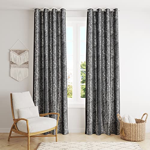 Decoholic Carnival Digital Print Insulated Stainless Steel Grommet Room Darkening Curtains/Drapes For Bedroom/Living Room Door – 7 Feet – 2 Panels, Grey