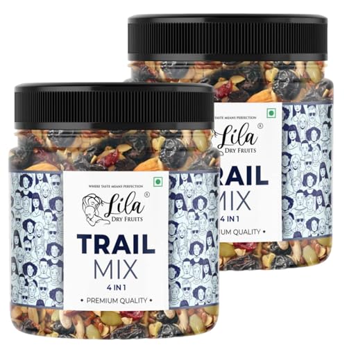 Lila Dry Fruits Premium Trail Mix 1Kg (500G X 2) – Cashew, Raisins, Almonds, Apricots, Goji Berry, Pumpkin Seeds, Sunflower Seeds, Cranberry, Blueberry, Plum | Dry Fruits Mix Perfect For Gifting