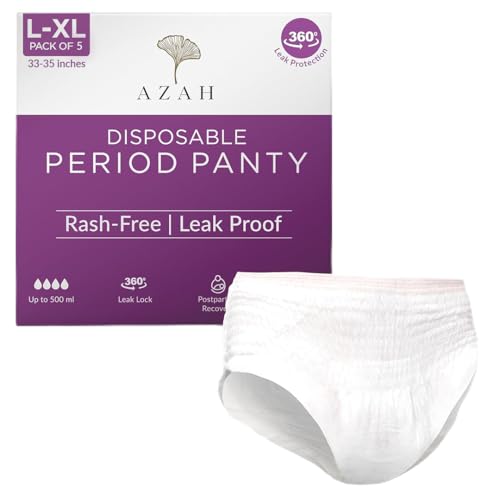 Azah Period Panty For Girls [L-Xl, Pack Of 5] | Leak Proof & Rash Free | Disposable Period Panty For Women Heavy Flow | 12 Hrs Protection | Super Absorbent 360° Coverage | All Night Protection