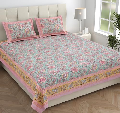 Elanorhomes Jaipuri Cotton King Size Bedsheet (90X108) – Petal Symphony With 2 Pillow Covers, 240 Tc