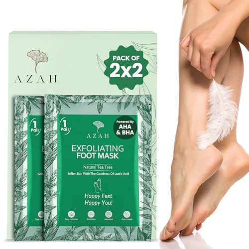 Azah Foot Mask Peeling Feet Mask [Pair Of 2] | Korean Foot Peel Off Mask For Cracked Feet | Peeling And Exfoliating | Legs Care At Home | Exfoliating Sheet For Home | Tea Tree Sheet