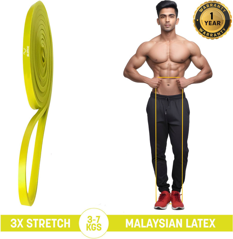 Slovic Home & Gym Fitness Band For Workout | Heavy Duty Material | Upto 3-7 Kg Resistance Band(Yellow, Pack Of 1)