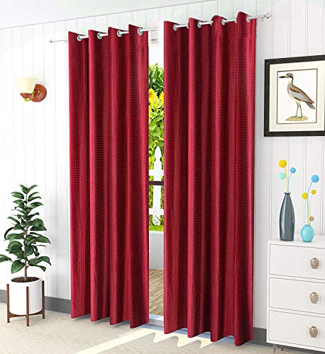 Decoholic Punching Solid Maroon Polyester Door Curtains 7 Feet, Pack Of 1 Panel With 3-Inch Fold-Over Hems On Bottom And Grommet Top Plain Parda W48 X L84 Inches (1 Piece, Maroon)