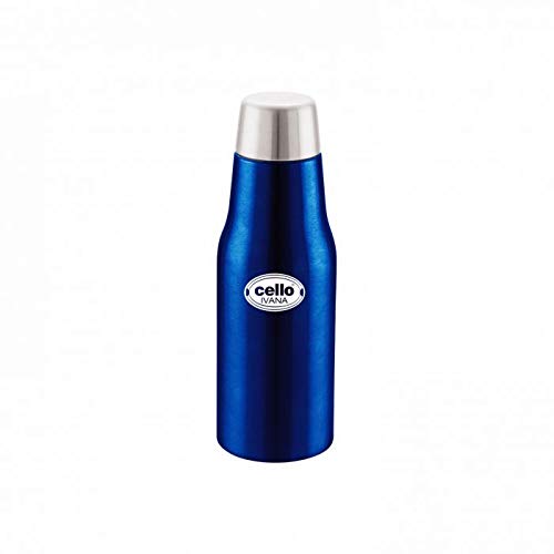 Cello Ivana Stainless Steel Double Walled Water Bottle, Hot And Cold, 500Ml, 1 Unit, Blue