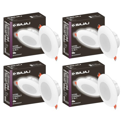 Bajaj Ivora Compact Downlight 3-In-1 Cct | 3W Led Downlight | For Smaller Spaces | Long Life Of 25000 Hours (Multi Cct, Pack Of 4)