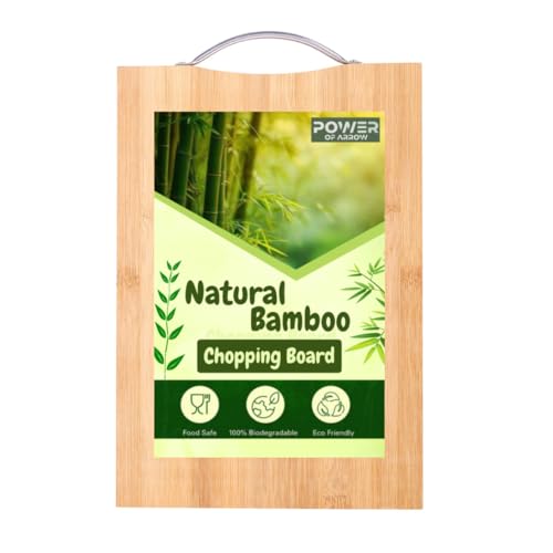 Power Of Arrow Non-Slip Wooden Bamboo Cutting Board With Antibacterial Surface & Stainless Steel Handle | Chopping Board For Kitchen | Cutting Board For Vegetables & Fruits (Wood)