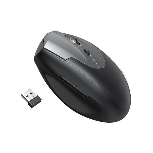 Amazon Basics Vertical Ergonomic Wireless Mouse – 6 Buttons, Adjustable Up To 1600 Dpi, 2.4G Optical, Usb For Laptop/Mac/Pc
