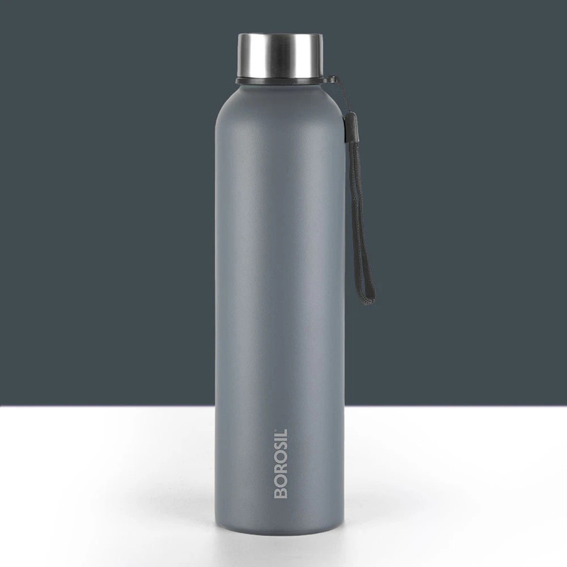 Borosil Laguna Made In India Water Bottle, Leakproof, Bottle For Office, School 1000 Ml Bottle(Pack Of 1, Grey, Steel)