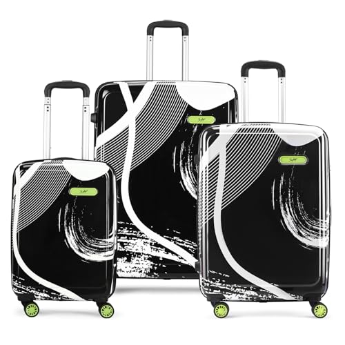 Skybags Pp Hard Shell Spinner Wheels Splash Set (55+65+75 Cm) | Printed Luggage Trolley Set With 8 Wheels And In-Built Combination Lock | Unisex (Black), Large