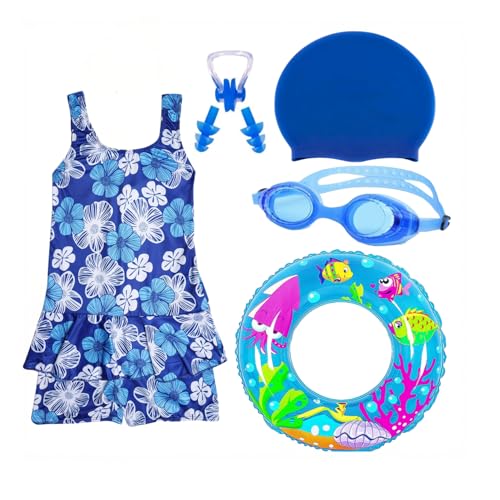 Jmt Wear Swimming Kit Combo For Girls | Swimming Costume, Goggles, Swim Cap, Nose Clip, Ear Plugs | Complete Swimwear Swimsuit Set For Girls Of All Ages Blue