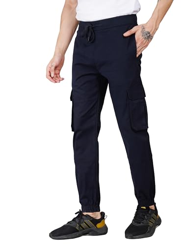 Bebonga Ultimate Zipper Pocket Cargo Pants For Men (Regular Fit | Cotton) (In, Numeric, 32, Regular, Navy)