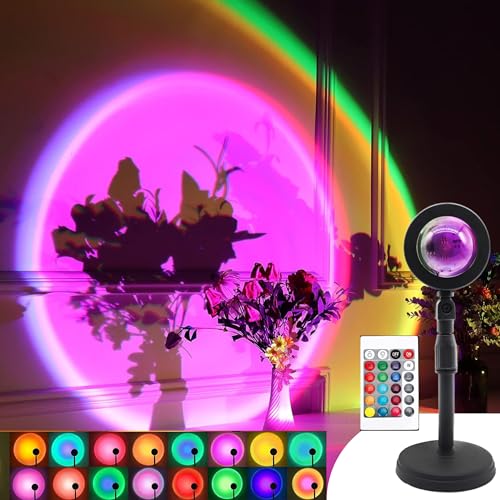 Keyora Plastic Sunset Lamp Projector 16 Color Led Light Desk Rainbow Night Light 360° Rotation Romantic Sunlight For Bedroom, Party, Photography With Remote (Sunset Lamp)