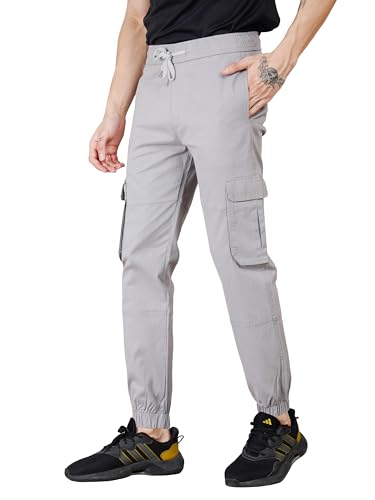 Bebonga Ultimate Zipper Pocket Cargo Pants For Men (Regular Fit | Cotton) (In, Numeric, 32, Regular, Light Grey)