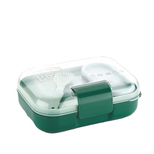 Attro Food Bite Kids Plastic Lunch Box 3 Compartments, 1 Small Container & Spoon, With Stylish Lid Bpa-Free, Freezer Safe, Ideal For School, Travel & Outdoor – Green, 500 Ml
