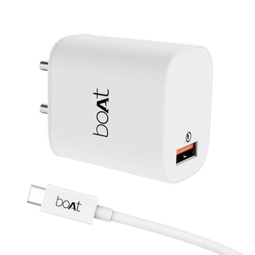 Boat 18W Qc 3.0 With Fast Charge, Smart Ic Protection, Auto Detection For Samsung, Xiaomi & Android Users With Type C To Type C Cable,White