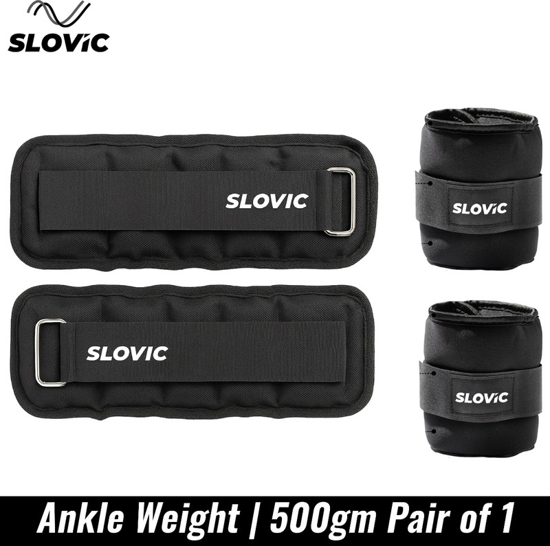 Slovic Ankle Weights With Adjustable Straps For All Fitness Levels | 500G Pair Set Black Ankle Weight(1 Kg)