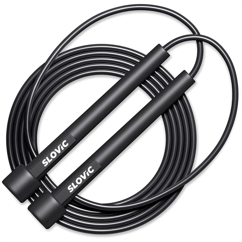 Slovic Adjustable Skipping Rope | Tangle Free | Ball Bearing For Fast & Smooth Workout Freestyle Skipping Rope(Black, Length: 287 Cm)