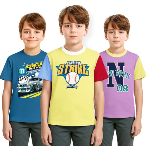 Awg All Weather Gear Boy’S Organic Cotton Printed T-Shirts (Pack Of 3) | Regular Half Sleeves | Round Neck Tees | Tshirt For Boys And Kids | Age 2-16 Years | Vibrant Prints Tshirts