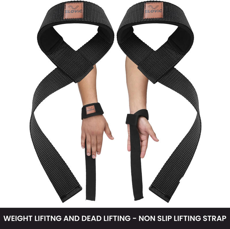 Slovic Weightlifting Straps With Padded Support For Deadlifts & Weightlifting|Non-Slip Wrist Support(Black)