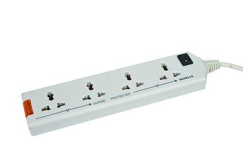Havells 4 Way Extension Board With Surge & Spike Protection|For Power Requirements Up To 1440W |1.5 Mtr Isi Certified Copper Wire| Led Indicator | Rating -6A, 240V | Home & Office Use