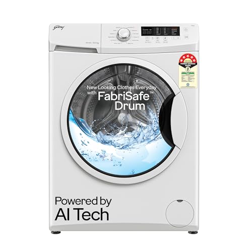 Godrej 8 Kg 5 Star, Ai Powered, Inbuilt Heater, Fabrisafe Drum, Eco Wash, Unbalanced Load Sensor, Stain Wash, Fully Automatic Front Load Washing Machine (Wfeon Crs 8012 5.0 Fkedm Glwh, Glacial White)