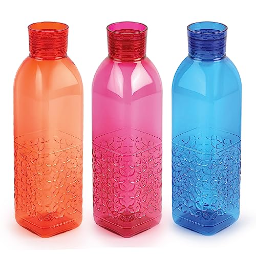 Cello Florence Water Bottles Set Of 3, 1000Ml Each, Assorted | Unbreakable, Bpa-Free, Food Grade Bottle For Kitchen |Airtight Leakproof Reusable Set Of Fridge Pet Bottles For Home Office Gym Gifting
