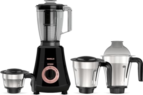 Havells Hydro Plus 1000 Watt Mixer Grinder 4 Jar Mixer Grinder |1.75L Break-Resistant Blending Jar | 304 Ss Rust-Resistant Blades | 22000 Rpm High-Speed Motor | 5-Year Motor Warranty (Black)
