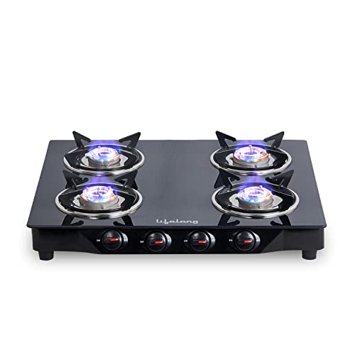 Lifelong Glass Top Gas Stove, 4 Burner Gas Stove, Black (Isi Certified,1 Year Warranty With Doorstep Service)