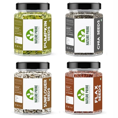 Nature Prime Raw Seeds For Eating Combo Pack – 1Kg (Pumpkin Seeds, Chia Seeds, Sunflower Seeds,Flax Seeds- 250Gm Each, Pack Of 4) Jar Pack (250G*4)